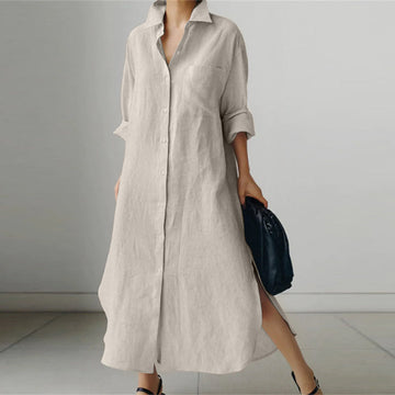 Casual Midi Shirt Dress with Button Front for Women