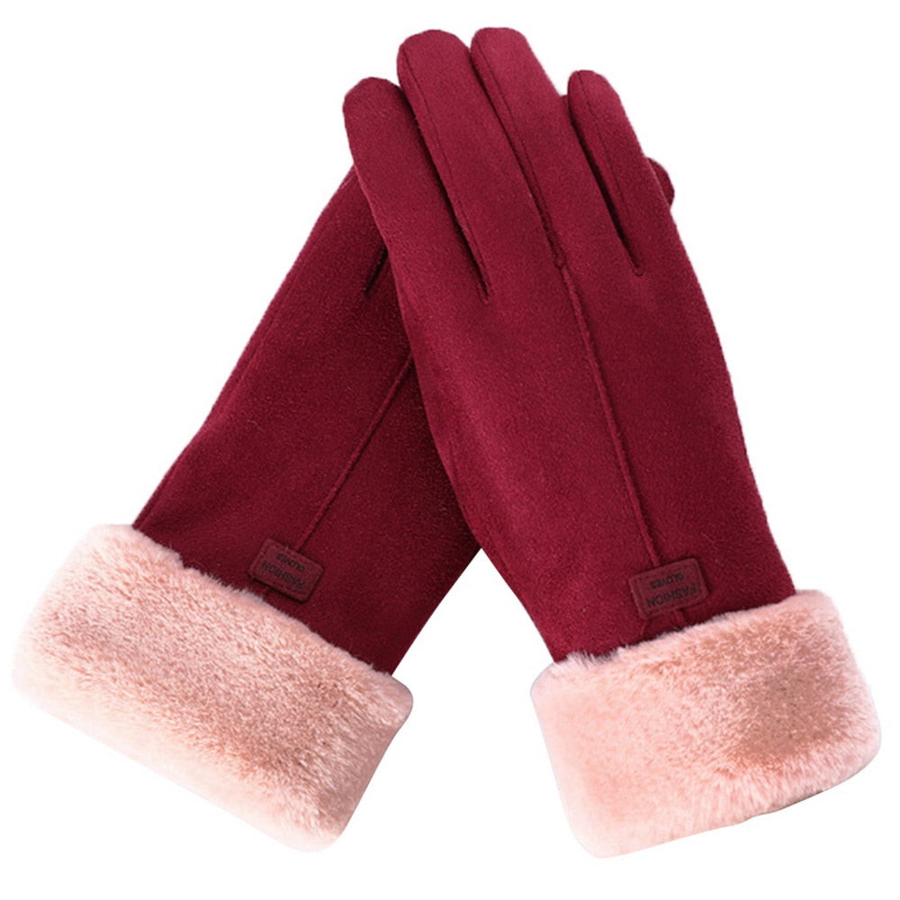 Soft Winter Gloves with Contrast Lining and Velvety Finish for Women