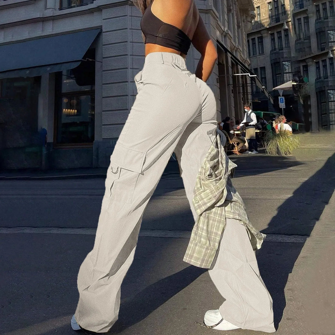 Women’s High Waist Cargo Trousers with Pockets