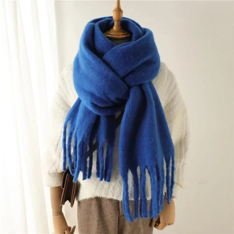 Chunky Knit Scarf with Fringe Trim for Women