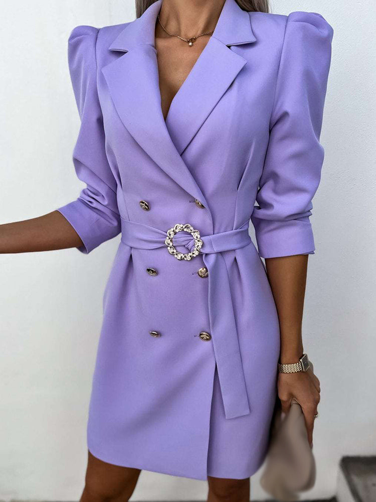 Women’s Double Breasted Blazer Dress with Puff Sleeves and Tailored Fit