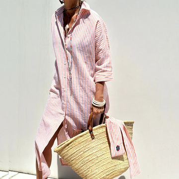 Striped Long Sleeve Shirt Dress Maxi for Women