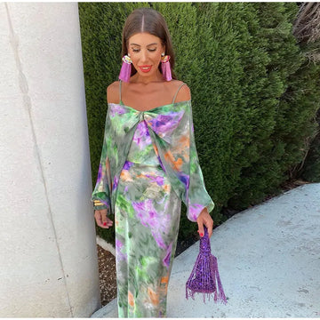 Women’s Elegant Maxi Dress with Halo Dye Print