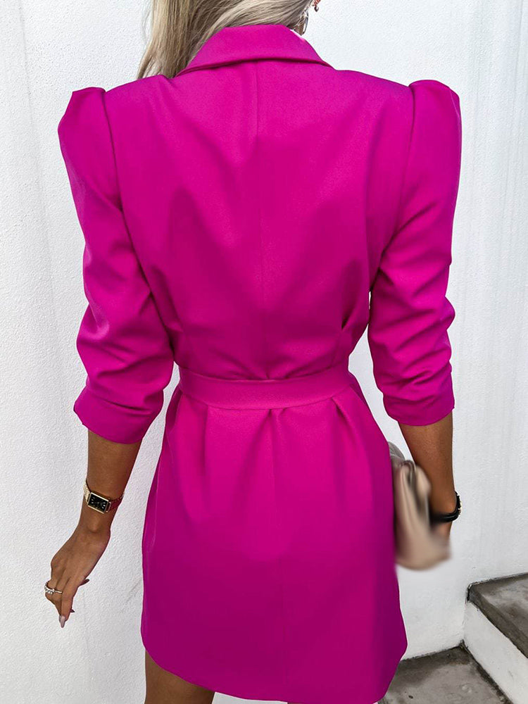 Women’s Double Breasted Blazer Dress with Puff Sleeves and Tailored Fit