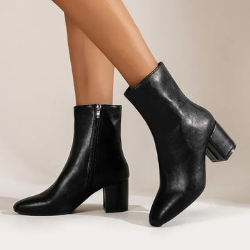 Women’s Boots with Chunky Block Heel and Square Toe Design