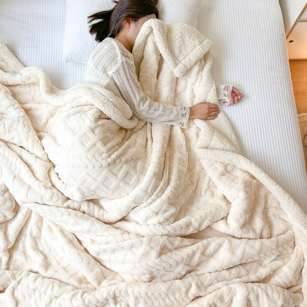 Sherpa Fleece Throw Blanket with Textured Design for Women - Giada