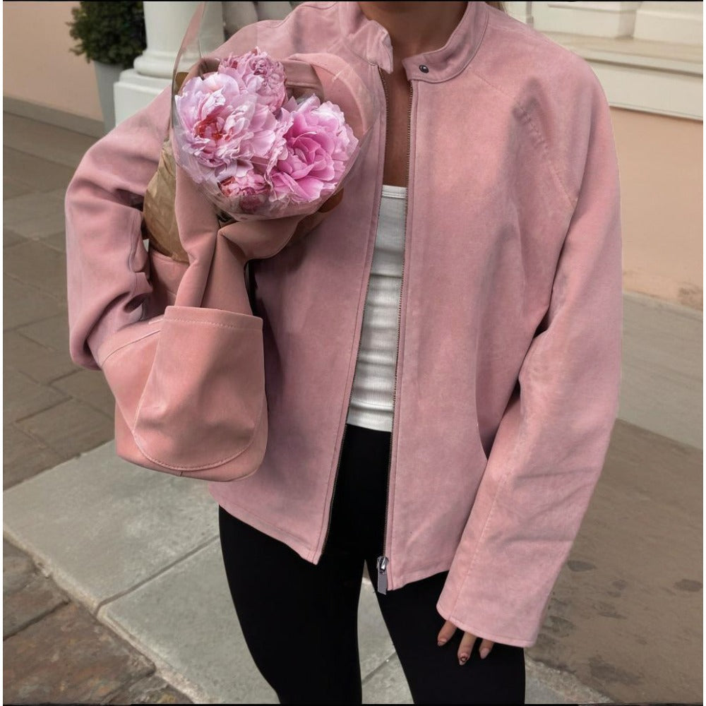 Suede Zip Up Jacket with Long Sleeves for Women - Alessia