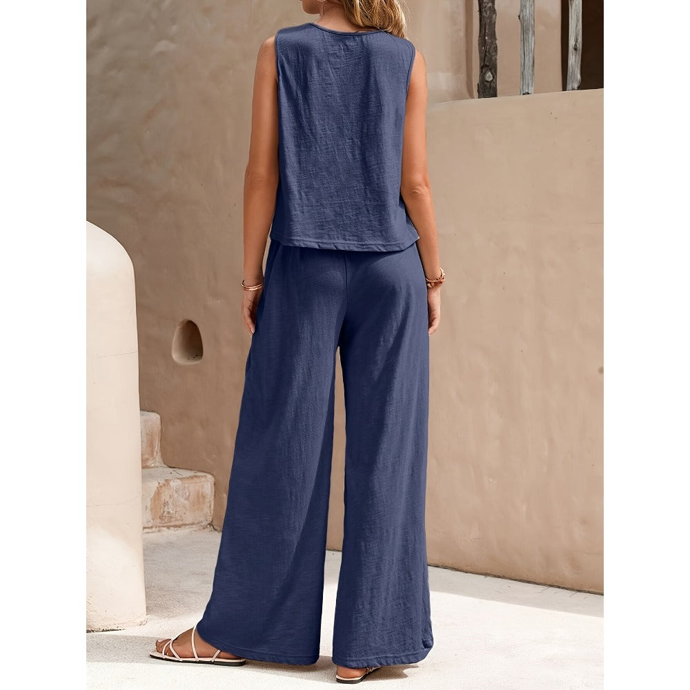 Sleeveless Top and Wide Leg Pants Set for Women - Rosaria
