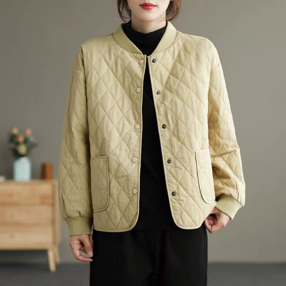 Quilted Button Down Jacket with Pockets for Women - Noemi