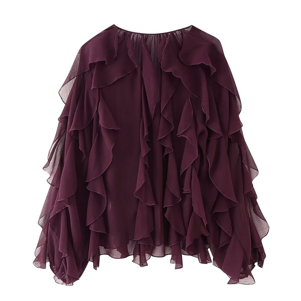 Ruffle Long Sleeve Chiffon Blouse for Women - Eugenia