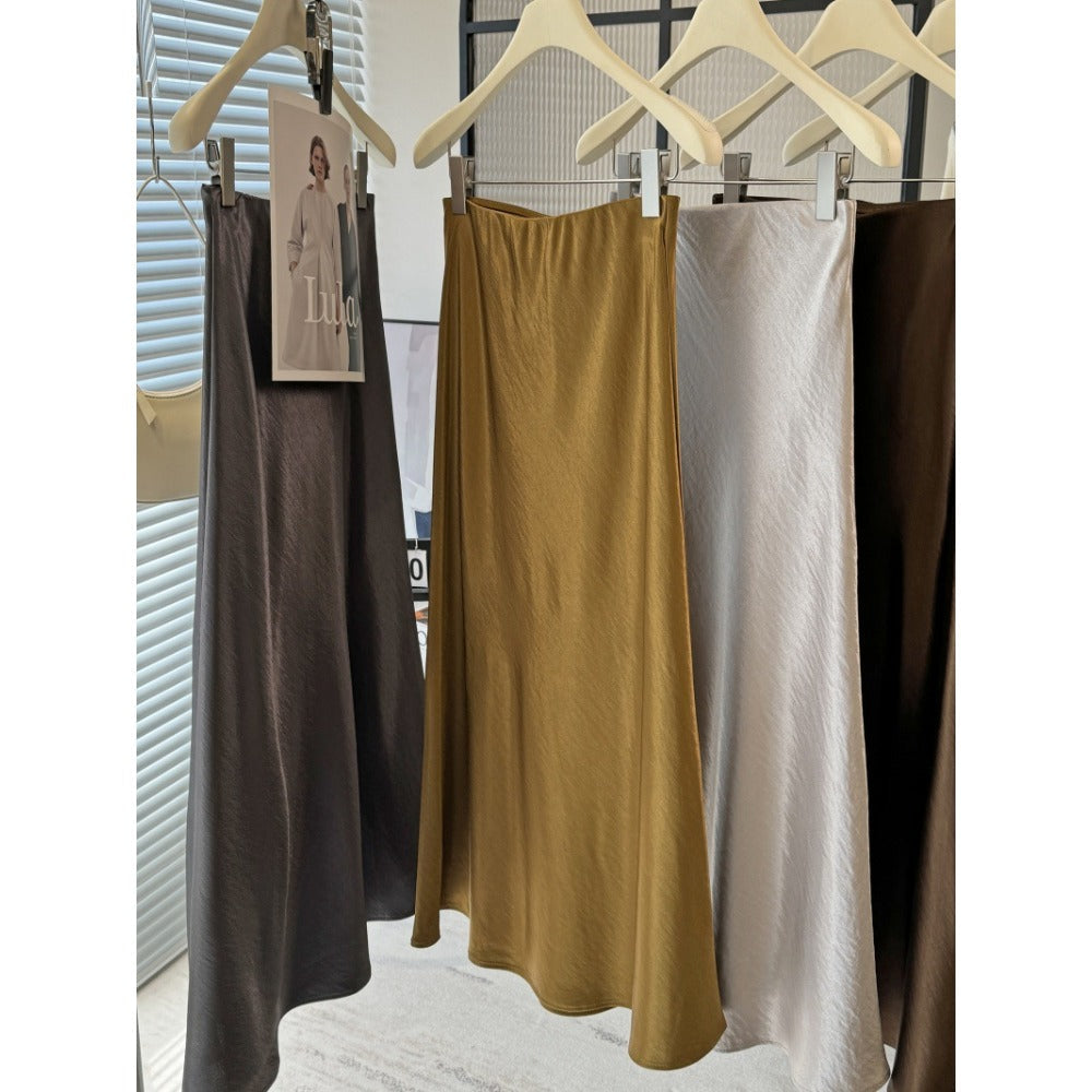 Solid Color Satin Midi Skirt for Women - Vincenza