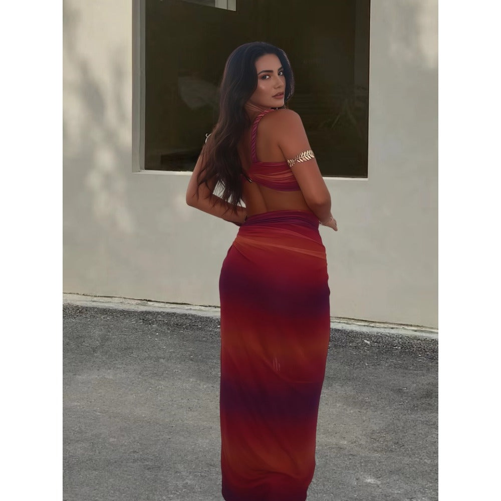 Multicolor Two Piece Crop Top and Maxi Skirt for Women - Allegra