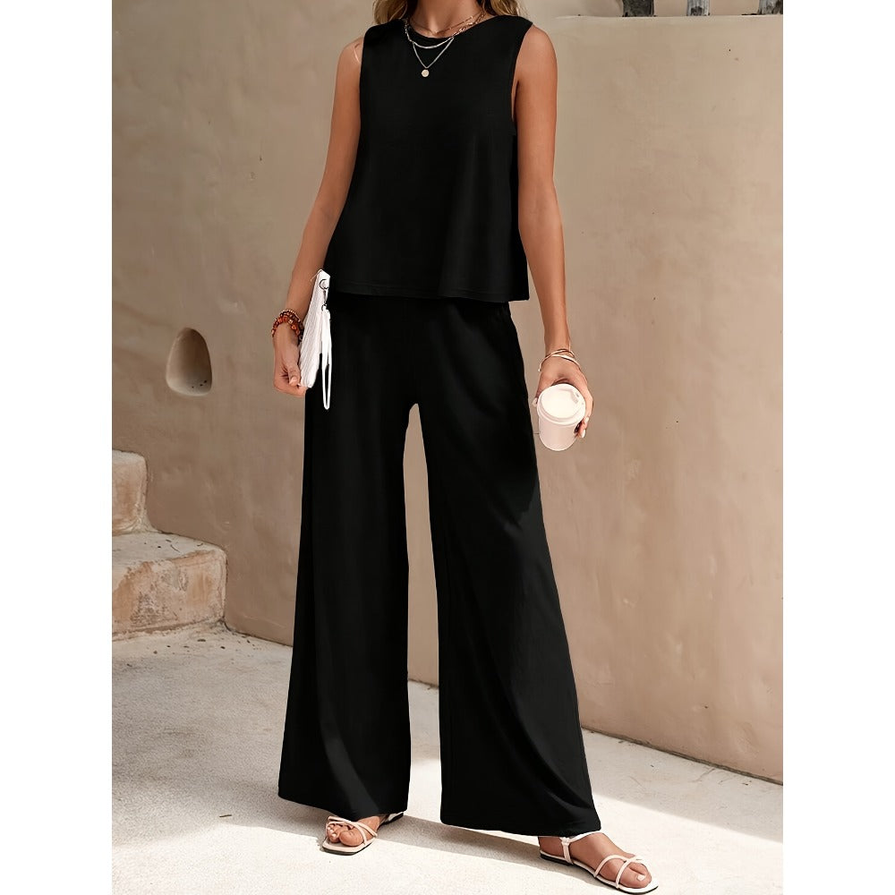 Sleeveless Top and Wide Leg Pants Set for Women - Rosaria