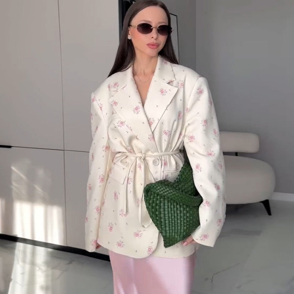 Floral Print Belted Blazer Jacket for Women - Giusy