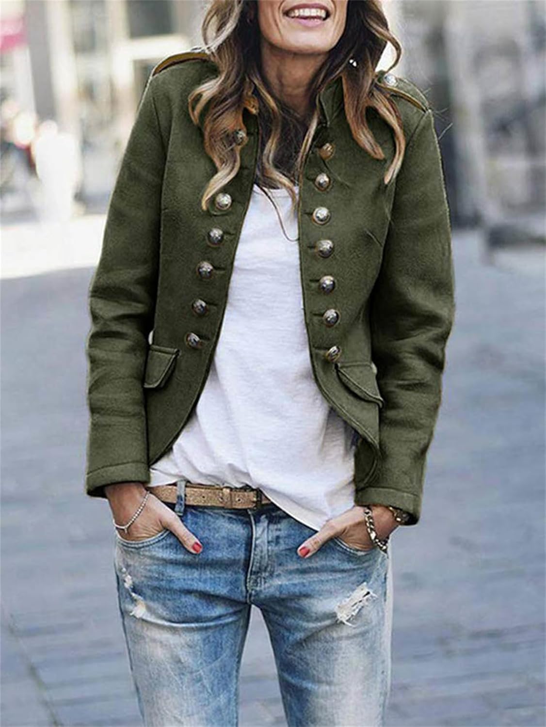 Women’s Military Jacket with Structured Fit and Button Front