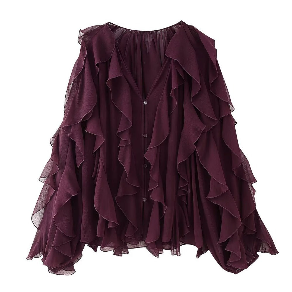 Ruffle Long Sleeve Chiffon Blouse for Women - Eugenia