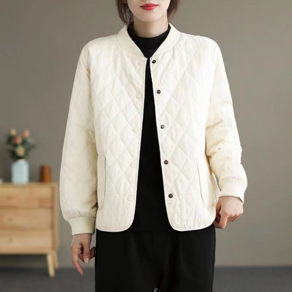 Quilted Button Down Jacket with Pockets for Women - Noemi