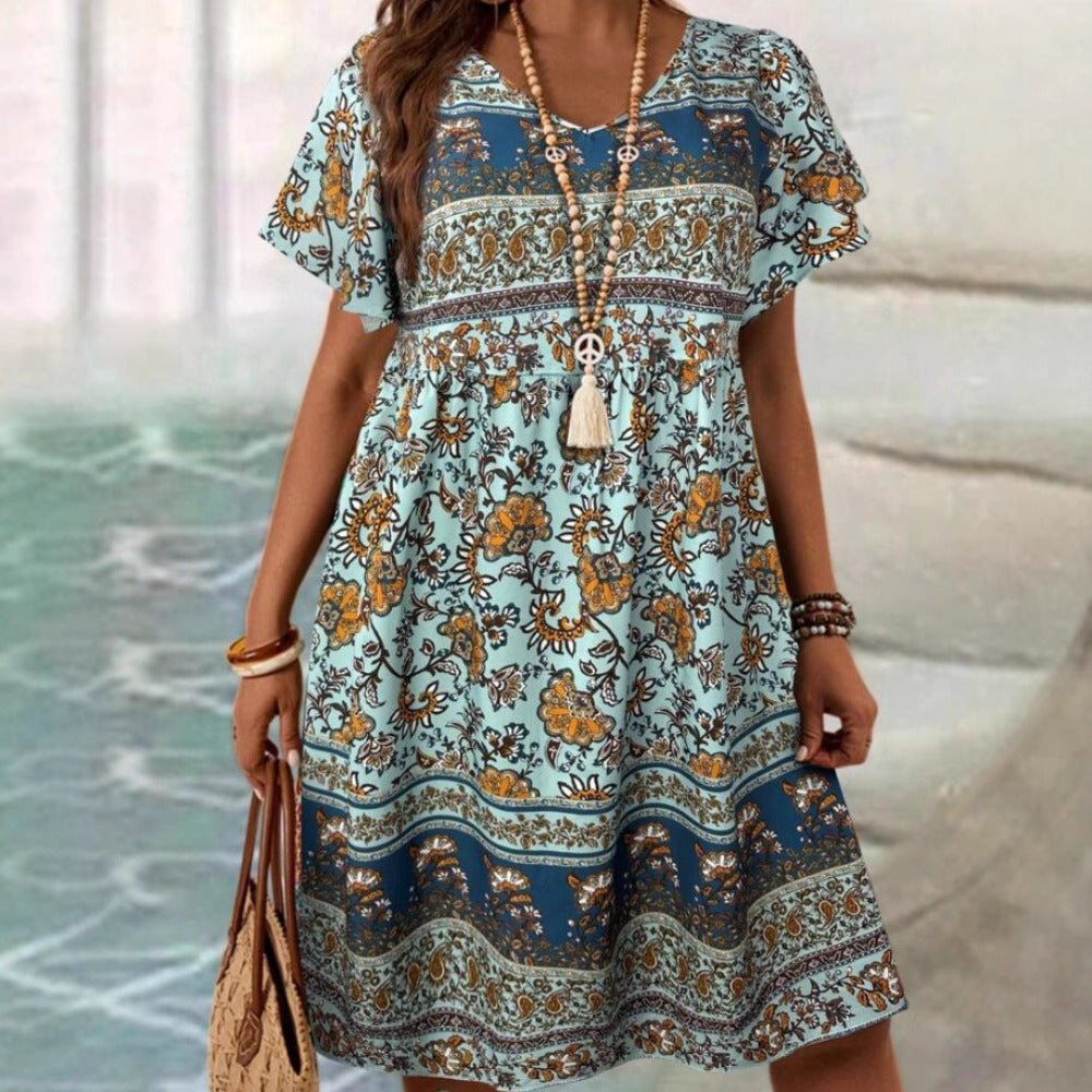 Floral Print Short Sleeve Midi Dress for Women - Selvaggia