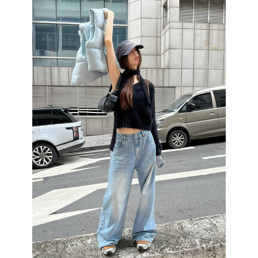 Light Blue Wide Leg High Waist Jeans for Women - Larissa