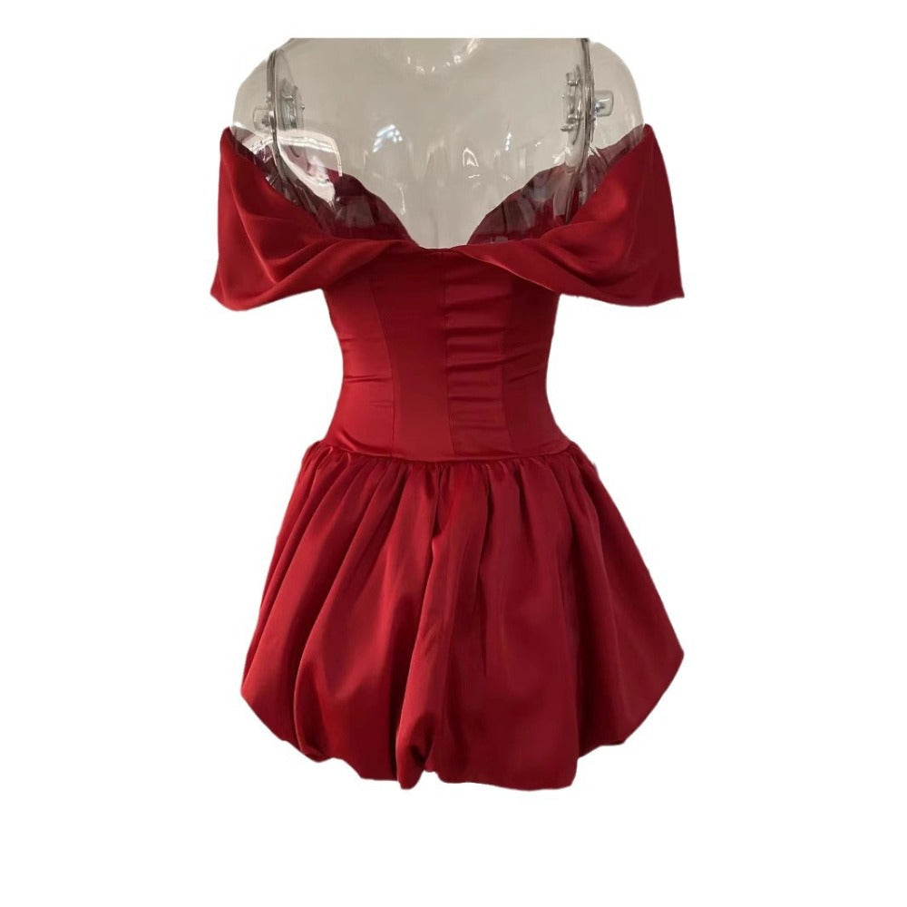 Off Shoulder Mini Dress with Bubble Skirt for Women - Lara
