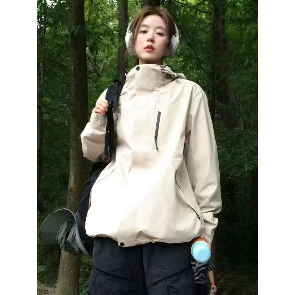 High Neck Zipper Jacket with Pockets for Women - Federica