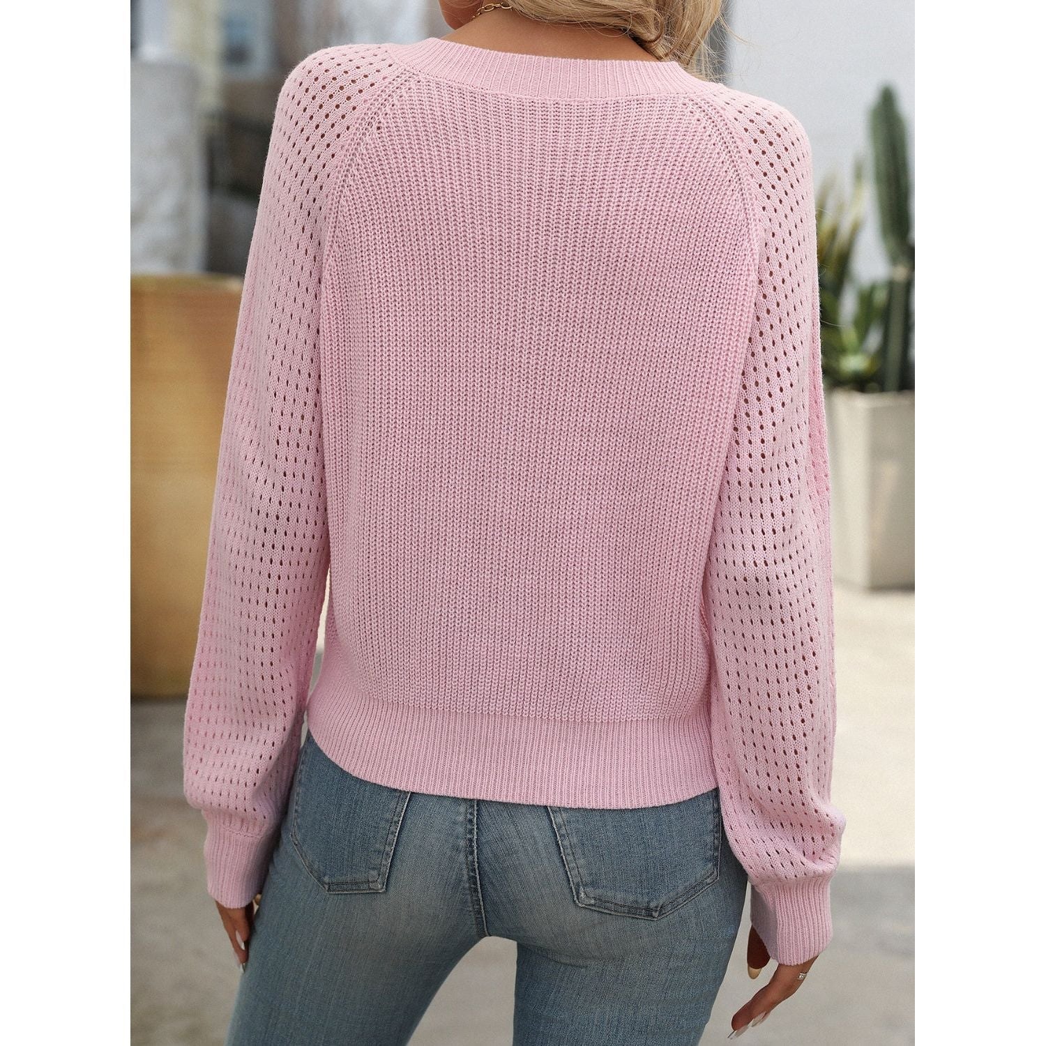 Soft Casual V Neck Jumper with Balloon Sleeves for Women
