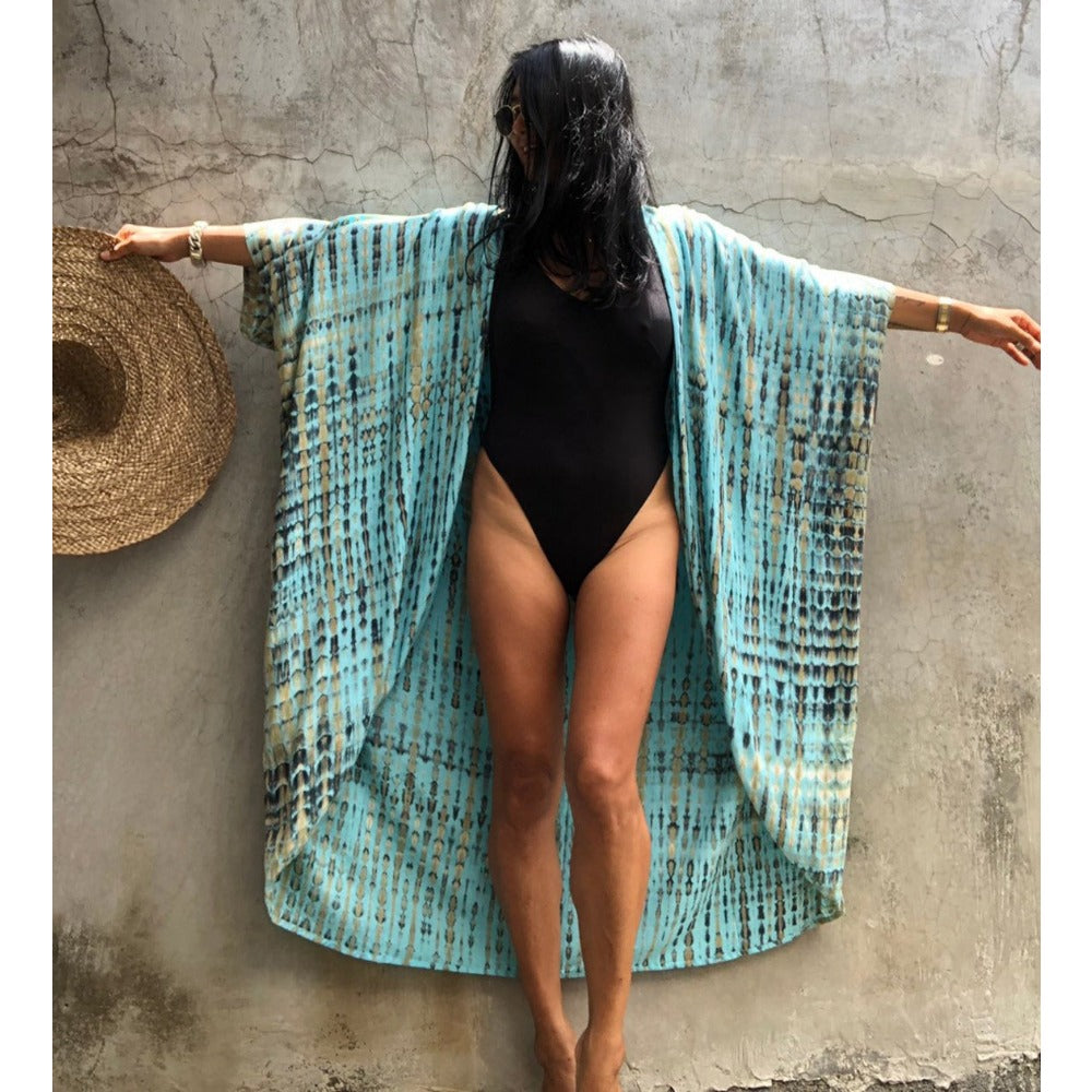 Tie Dye Maxi Kimono with Belt for Women - Viola