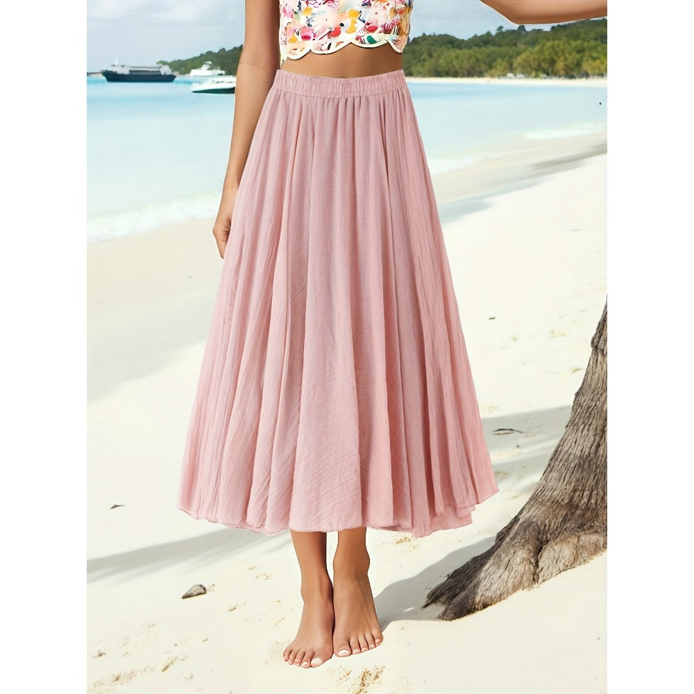Light Pink Crinkled Maxi Skirt for Women - Ambra