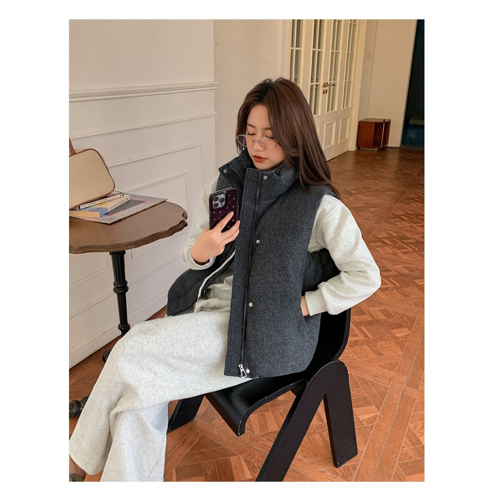 Zip Up Puffer Vest with High Collar for Women - Palmira