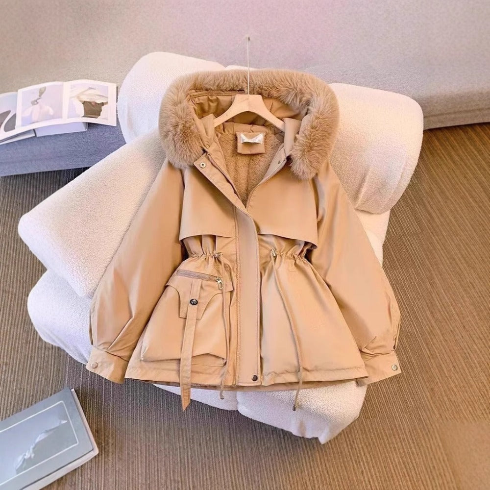 Hooded Parka Jacket with Fur Collar for Women - Nicoletta