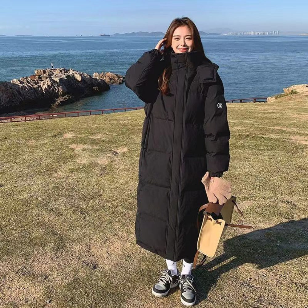 Long Puffer Coat with High Collar for Women - Alida