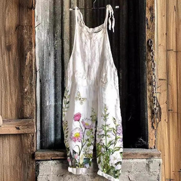 White Sleeveless Jumpsuit with Floral Print for Women - Lia