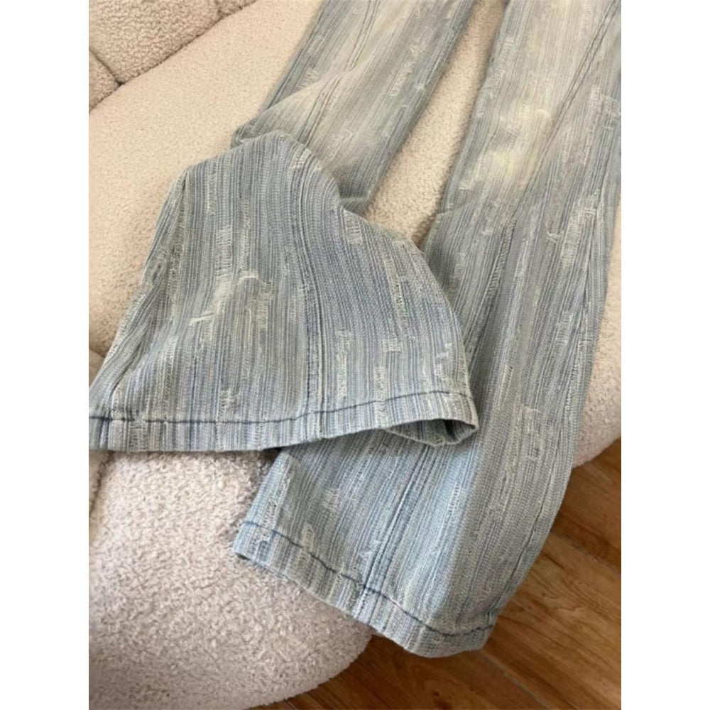 Light Wash Wide Leg Jeans with Distressed Detail for Women - Allegra