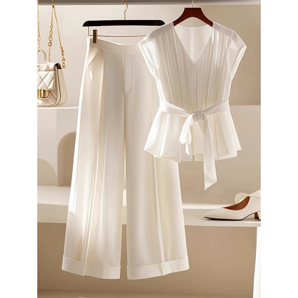 Sleeveless Top and Wide Leg Pants Set for Women - Valentina
