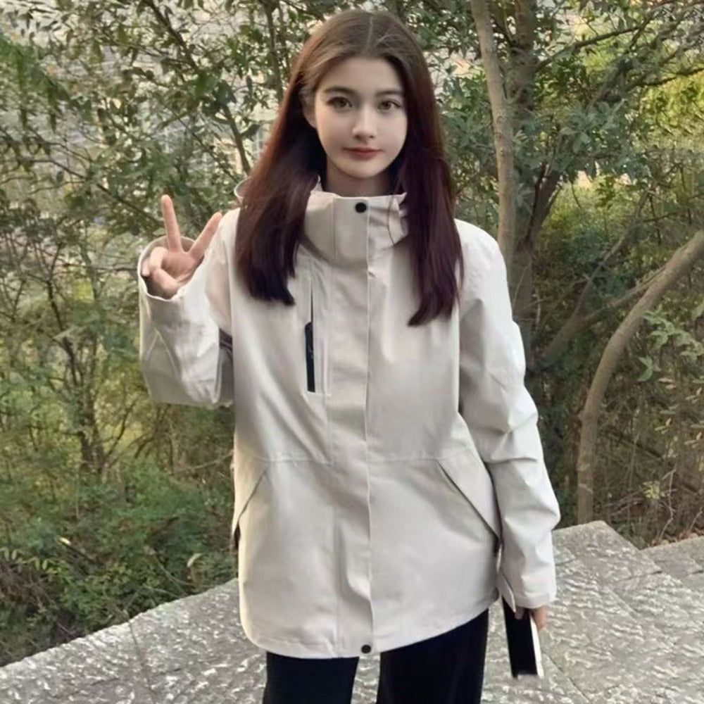 High Neck Zipper Jacket with Pockets for Women - Federica