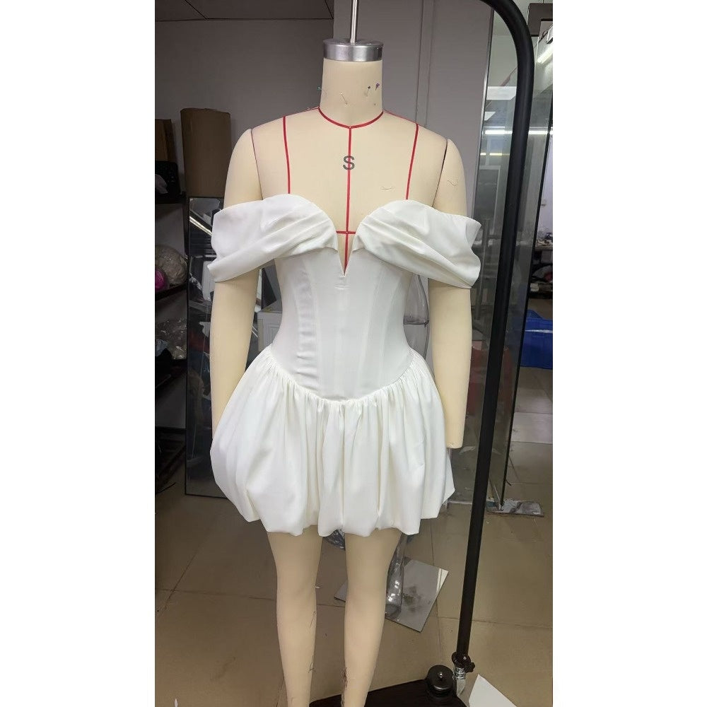 Off Shoulder Mini Dress with Bubble Skirt for Women - Lara