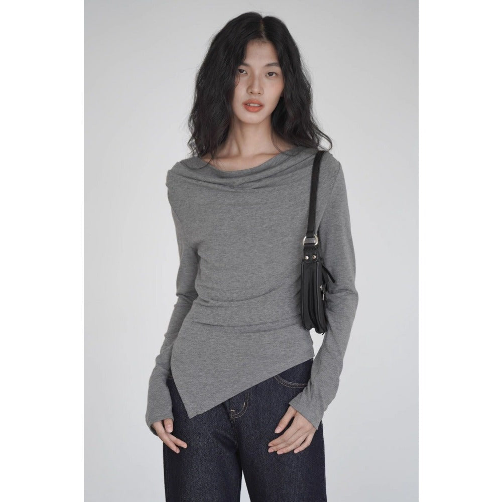 Gray Off Shoulder Long Sleeve Top for Women - Giuliana