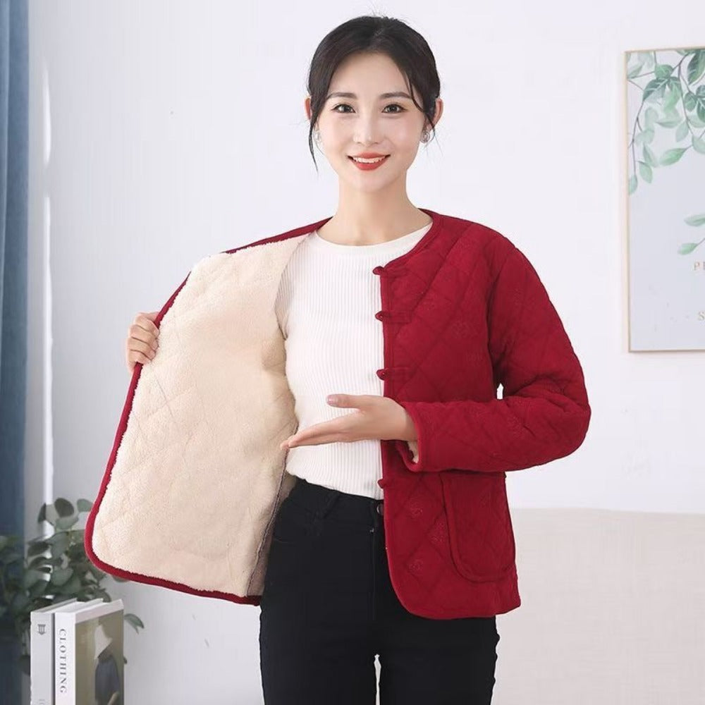 Quilted Fleece Lined Jacket with Pockets for Women - Anita