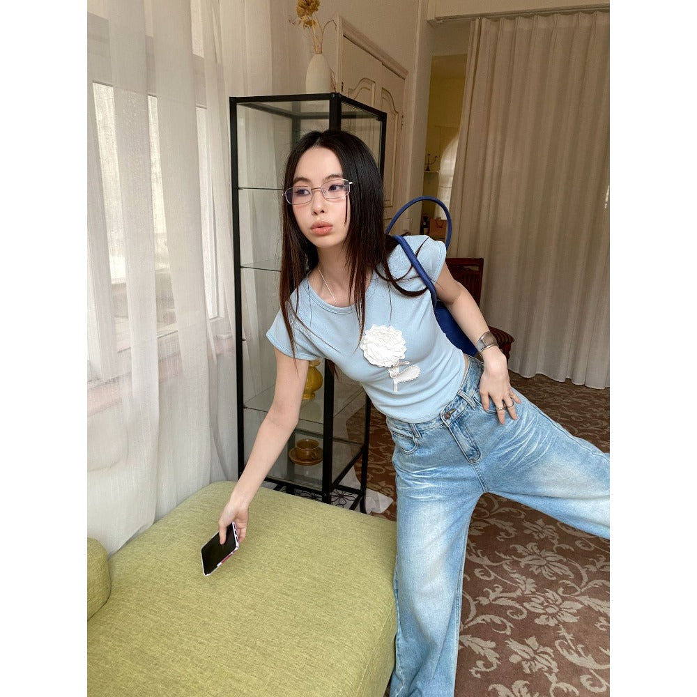 Light Blue Wide Leg High Waist Jeans for Women - Larissa