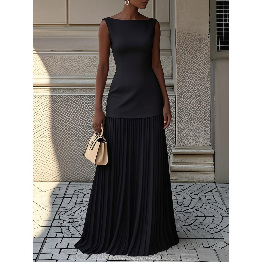 Sleeveless Maxi Dress with Pleated Skirt for Women - Giusy