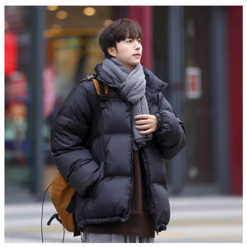 Black Puffer Down Jacket with Stand Collar for Men - Arianna