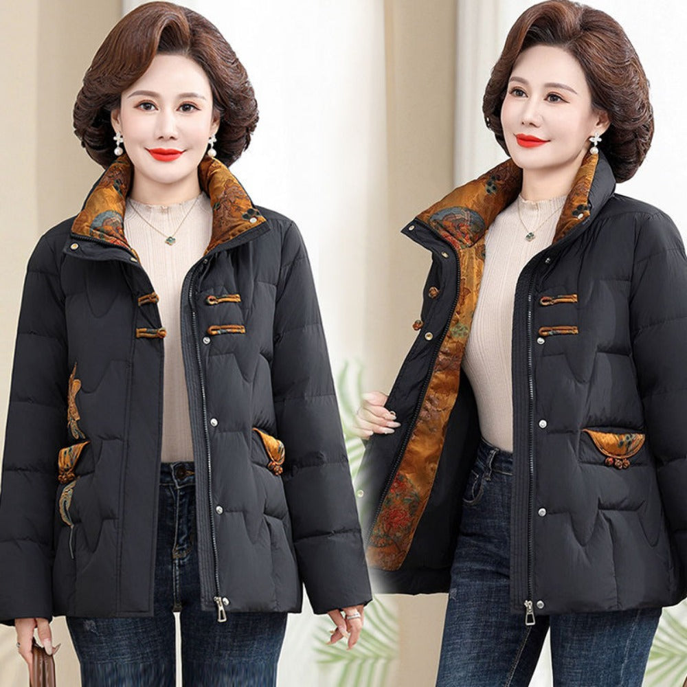 Embroidered Puffer Jacket with High Collar for Women - Silvana
