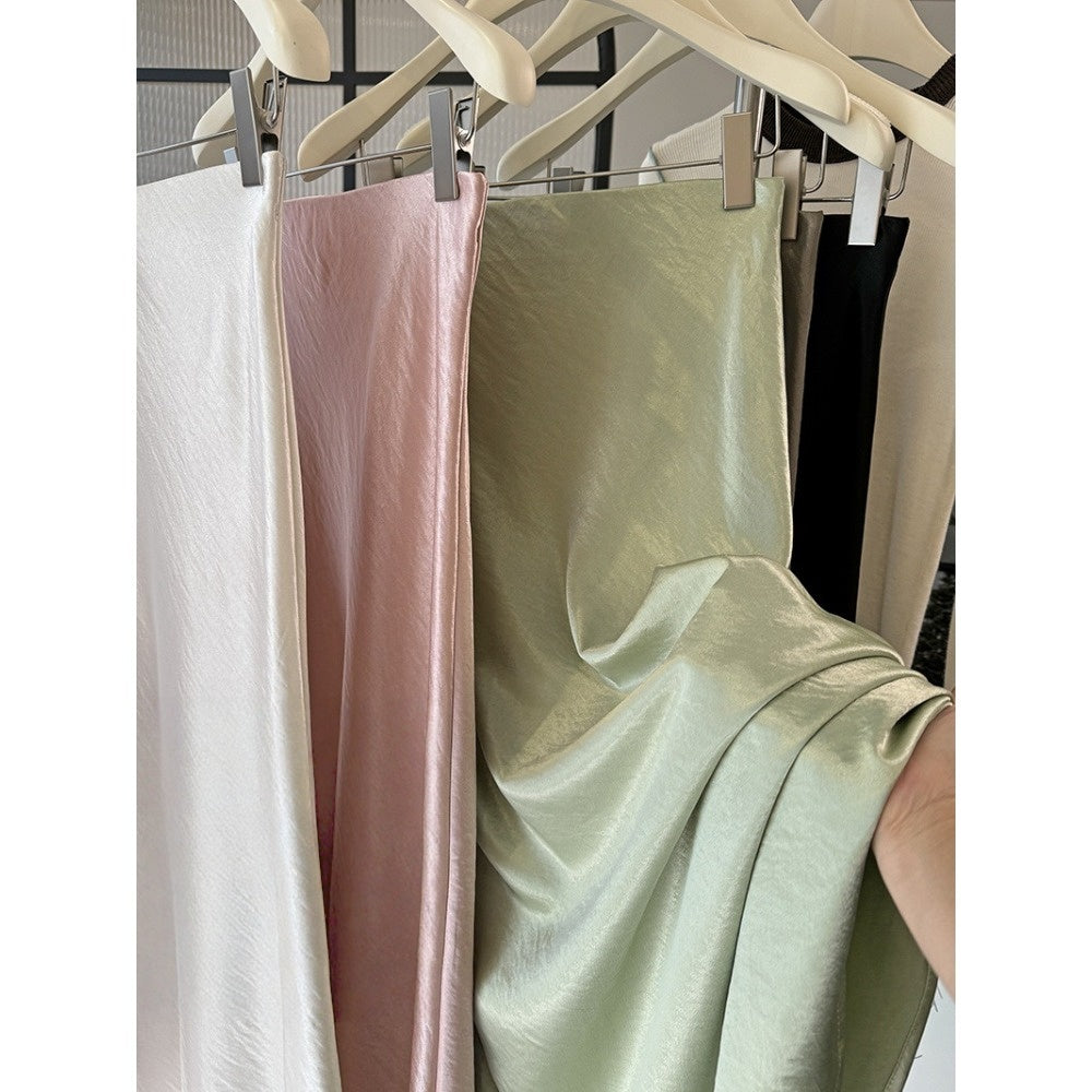 Solid Color Satin Midi Skirt for Women - Vincenza