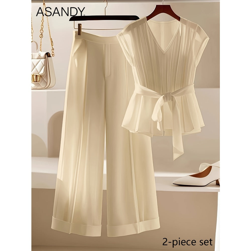 Sleeveless Top and Wide Leg Pants Set for Women - Valentina