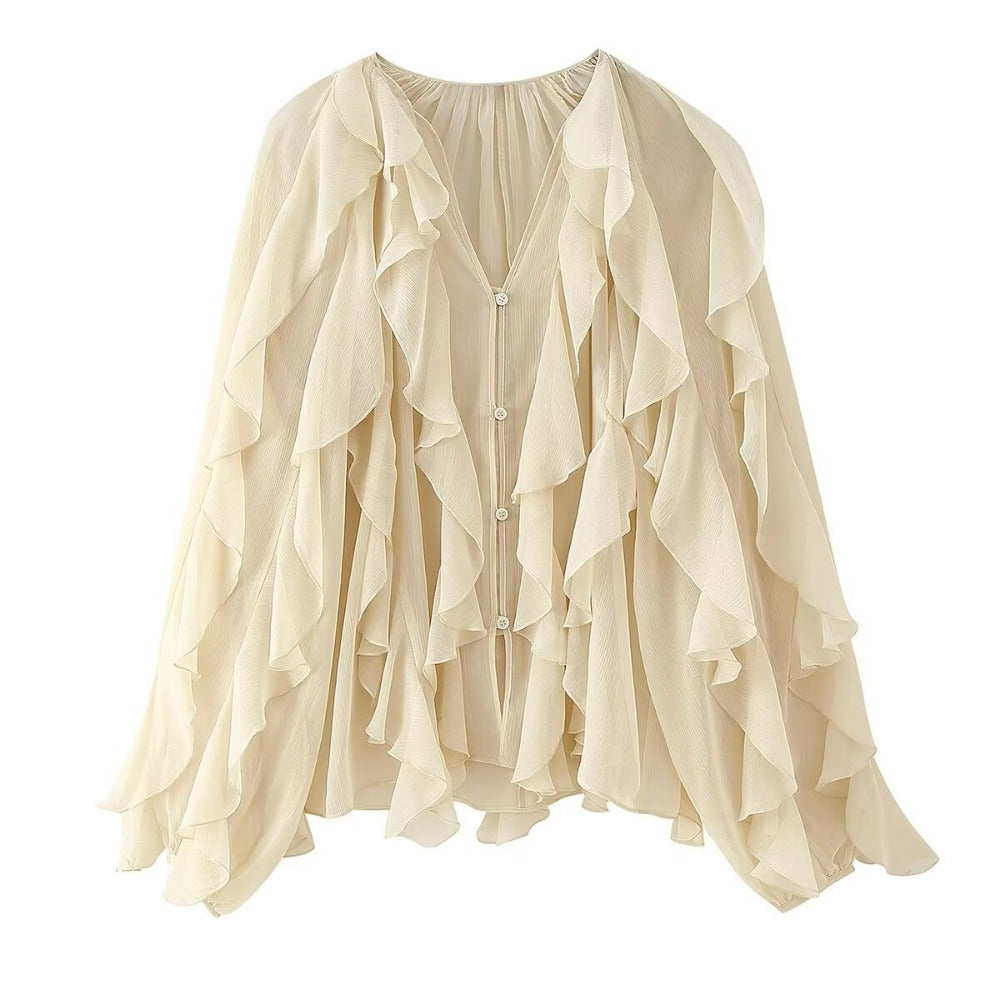 Ruffle Long Sleeve Chiffon Blouse for Women - Eugenia