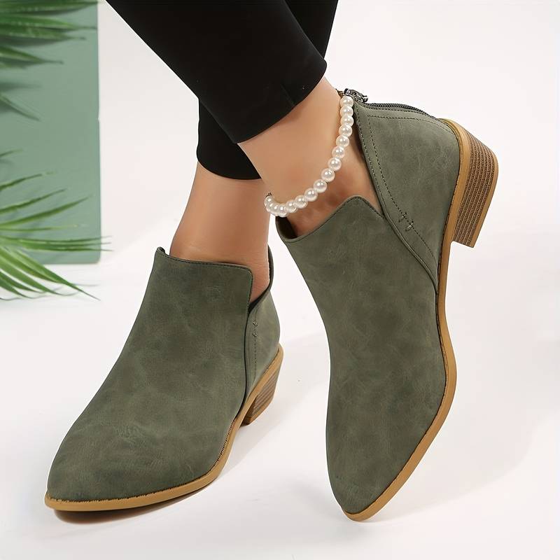 Women’s Suede Ankle Boots with Low Heel and Pointed Toe