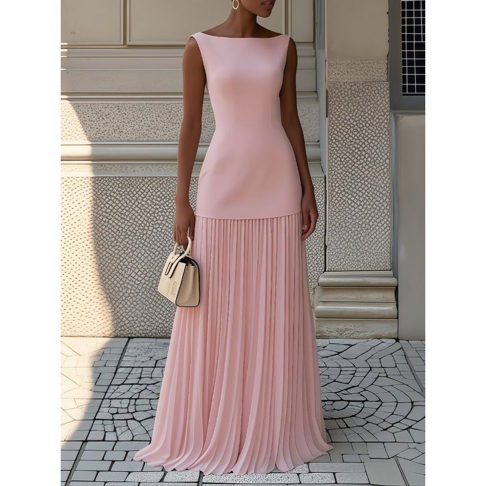 Sleeveless Maxi Dress with Pleated Skirt for Women - Giusy