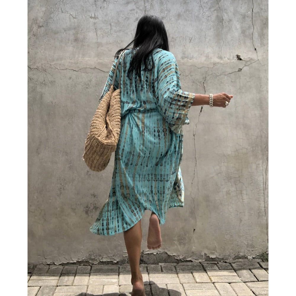 Tie Dye Maxi Kimono with Belt for Women - Viola