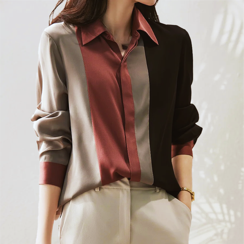 Women’s Vertical Stripe Blouse with Long Sleeves for Work Office