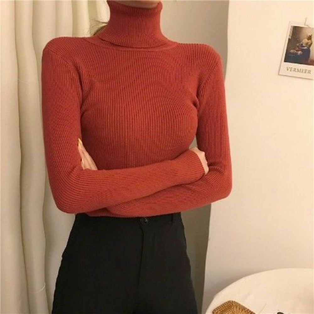 Ribbed Turtleneck Long Sleeve Sweater Top for Women - Sonia